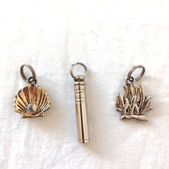 SET OF 3 Metal Charms for Womens Bracelet Keychain, Seashell Whistle Fish Silver - Picture 2 of 12